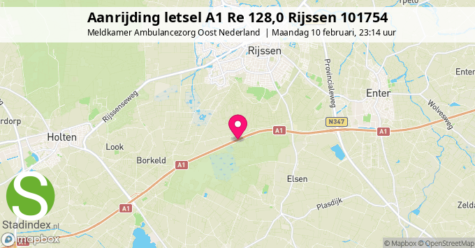 Aanrijding letsel A1 Re 128,0 Rijssen 101754