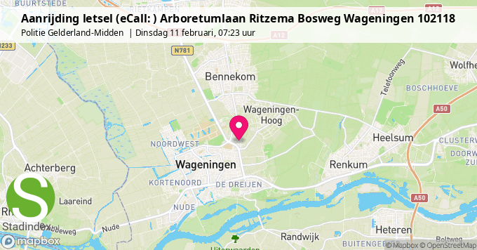 Aanrijding letsel (eCall: ) Arboretumlaan Ritzema Bosweg Wageningen 102118