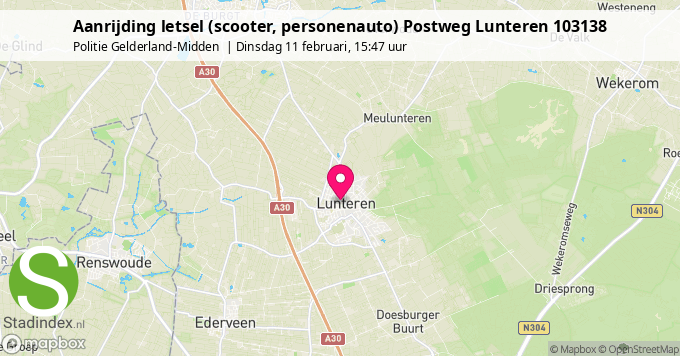 Aanrijding letsel (scooter, personenauto) Postweg Lunteren 103138