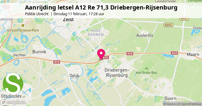 Aanrijding letsel A12 Re 71,3 Driebergen-Rijsenburg