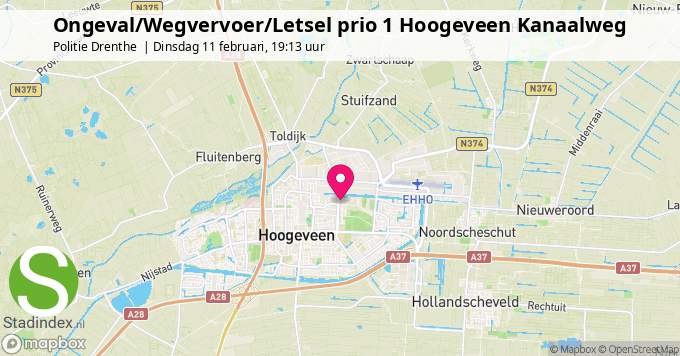 Ongeval/Wegvervoer/Letsel prio 1 Hoogeveen Kanaalweg