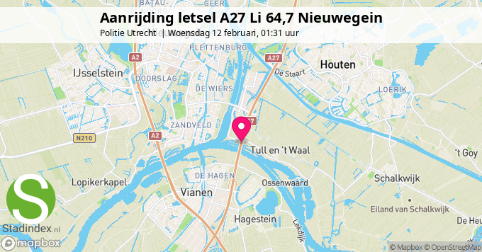 Aanrijding letsel A27 Li 64,7 Nieuwegein