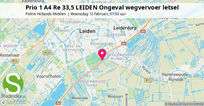 Prio 1 A4 Re 33,5 LEIDEN Ongeval wegvervoer letsel