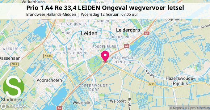 Prio 1 A4 Re 33,4 LEIDEN Ongeval wegvervoer letsel