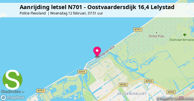 Aanrijding letsel N701 - Oostvaardersdijk 16,4 Lelystad