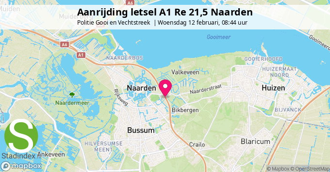 Aanrijding letsel A1 Re 21,5 Naarden