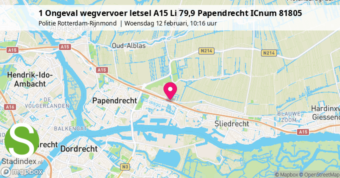 1 Ongeval wegvervoer letsel A15 Li 79,9 Papendrecht ICnum 81805