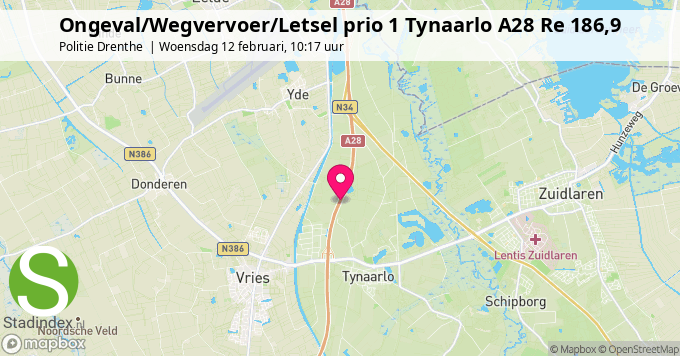 Ongeval/Wegvervoer/Letsel prio 1 Tynaarlo A28 Re 186,9