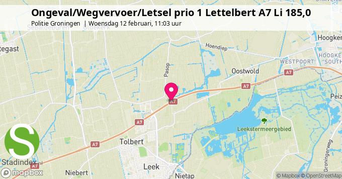 Ongeval/Wegvervoer/Letsel prio 1 Lettelbert A7 Li 185,0