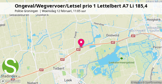 Ongeval/Wegvervoer/Letsel prio 1 Lettelbert A7 Li 185,4