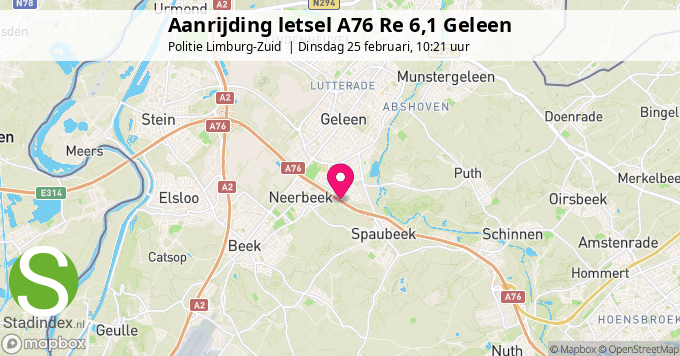 Aanrijding letsel A76 Re 6,1 Geleen