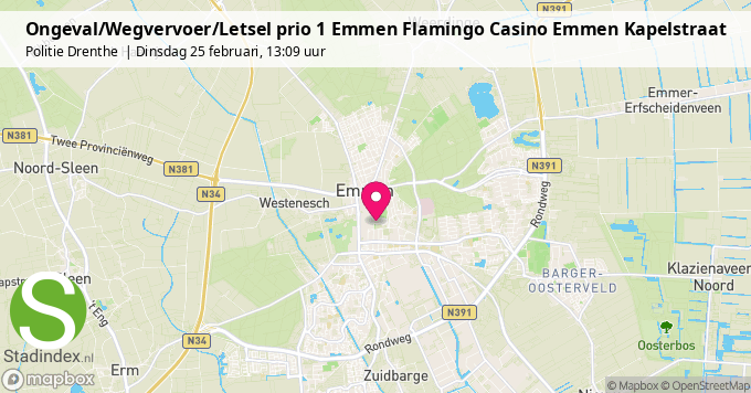 Ongeval/Wegvervoer/Letsel prio 1 Emmen Flamingo Casino Emmen Kapelstraat