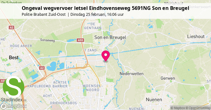 Ongeval wegvervoer letsel Eindhovenseweg 5691NG Son en Breugel