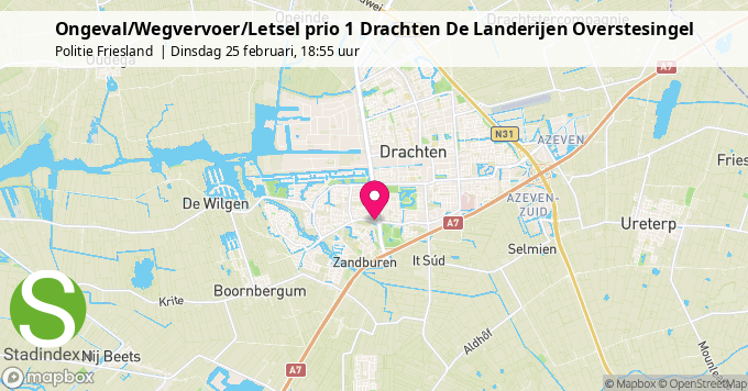 Ongeval/Wegvervoer/Letsel prio 1 Drachten De Landerijen Overstesingel