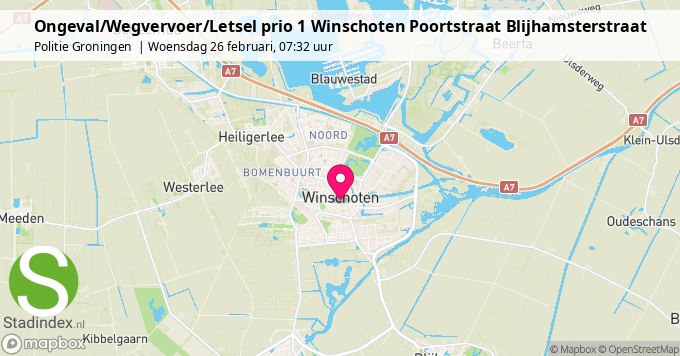 Ongeval/Wegvervoer/Letsel prio 1 Winschoten Poortstraat Blijhamsterstraat