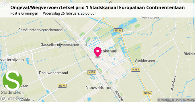 Ongeval/Wegvervoer/Letsel prio 1 Stadskanaal Europalaan Continentenlaan