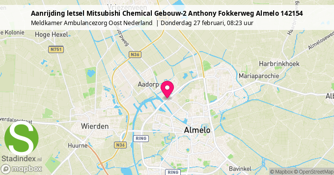 Aanrijding letsel Mitsubishi Chemical Gebouw-2 Anthony Fokkerweg Almelo 142154