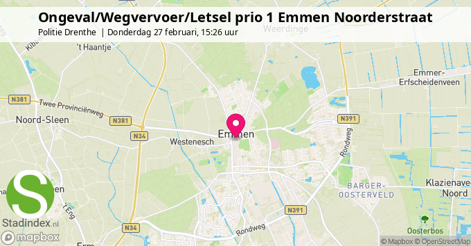 Ongeval/Wegvervoer/Letsel prio 1 Emmen Noorderstraat