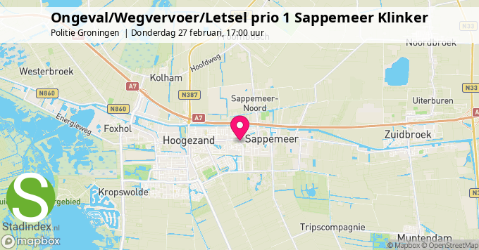 Ongeval/Wegvervoer/Letsel prio 1 Sappemeer Klinker