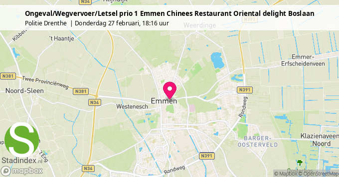 Ongeval/Wegvervoer/Letsel prio 1 Emmen Chinees Restaurant Oriental delight Boslaan