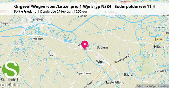 Ongeval/Wegvervoer/Letsel prio 1 Wjelsryp N384 - Suderpolderwei 11,4