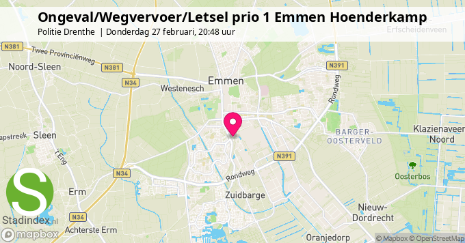 Ongeval/Wegvervoer/Letsel prio 1 Emmen Hoenderkamp