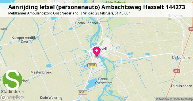 Aanrijding letsel (personenauto) Ambachtsweg Hasselt 144273