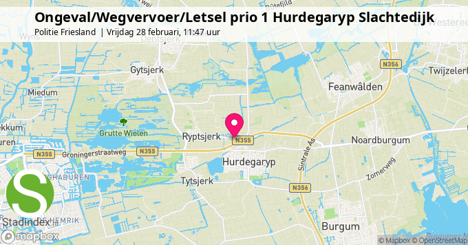 Ongeval/Wegvervoer/Letsel prio 1 Hurdegaryp Slachtedijk