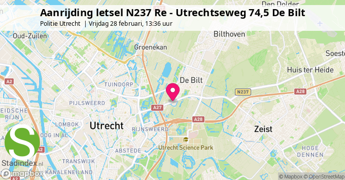 Aanrijding letsel N237 Re - Utrechtseweg 74,5 De Bilt