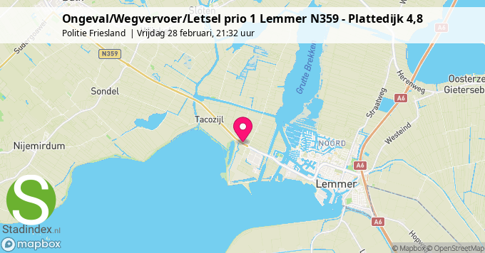 Ongeval/Wegvervoer/Letsel prio 1 Lemmer N359 - Plattedijk 4,8