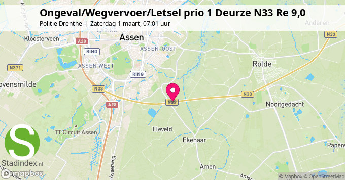 Ongeval/Wegvervoer/Letsel prio 1 Deurze N33 Re 9,0