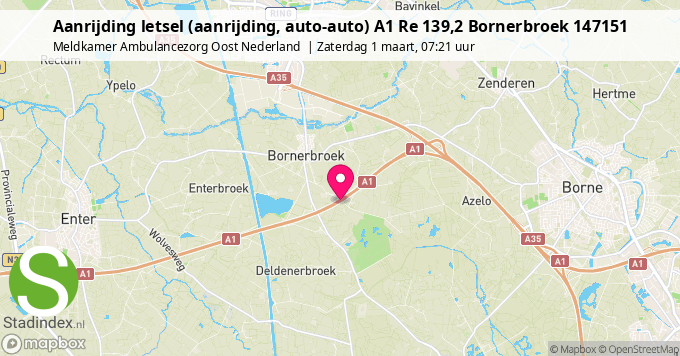 Aanrijding letsel (aanrijding, auto-auto) A1 Re 139,2 Bornerbroek 147151