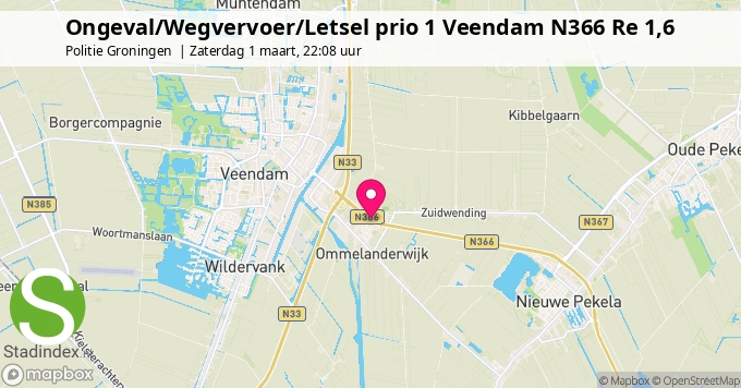 Ongeval/Wegvervoer/Letsel prio 1 Veendam N366 Re 1,6