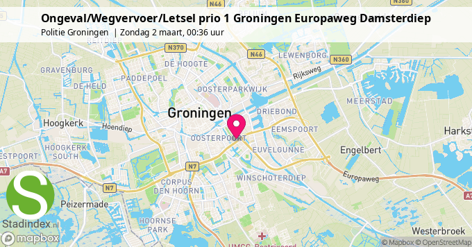 Ongeval/Wegvervoer/Letsel prio 1 Groningen Europaweg Damsterdiep