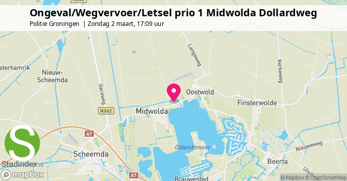 Ongeval/Wegvervoer/Letsel prio 1 Midwolda Dollardweg