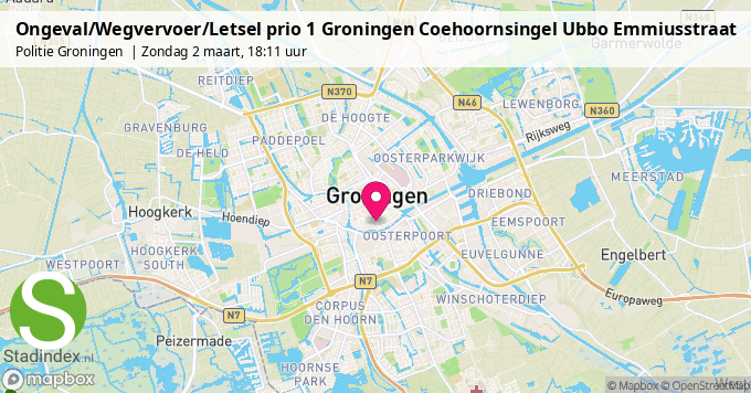 Ongeval/Wegvervoer/Letsel prio 1 Groningen Coehoornsingel Ubbo Emmiusstraat