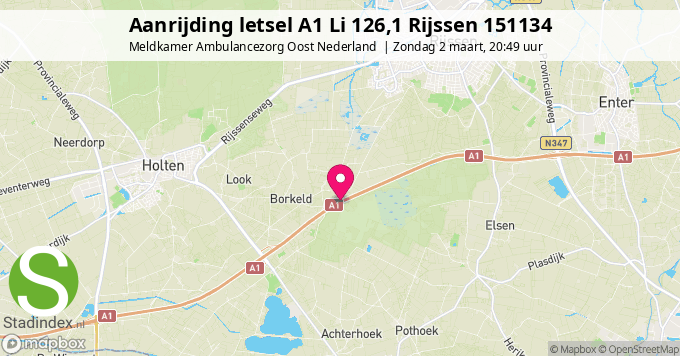 Aanrijding letsel A1 Li 126,1 Rijssen 151134