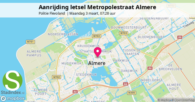 Aanrijding letsel Metropolestraat Almere