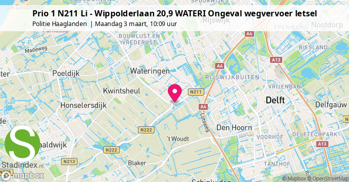 Prio 1 N211 Li - Wippolderlaan 20,9 WATERI Ongeval wegvervoer letsel