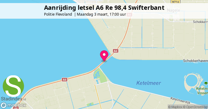 Aanrijding letsel A6 Re 98,4 Swifterbant