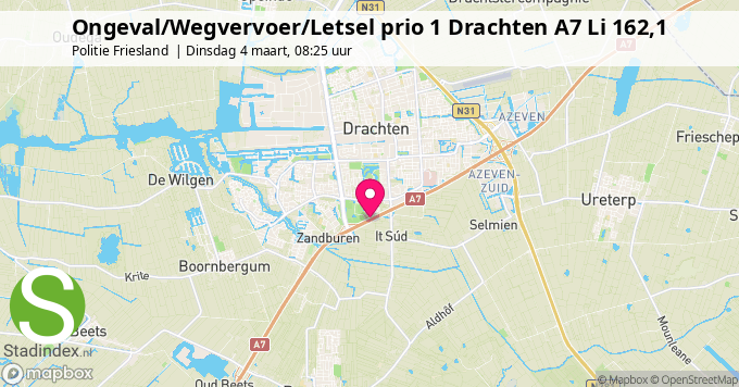 Ongeval/Wegvervoer/Letsel prio 1 Drachten A7 Li 162,1