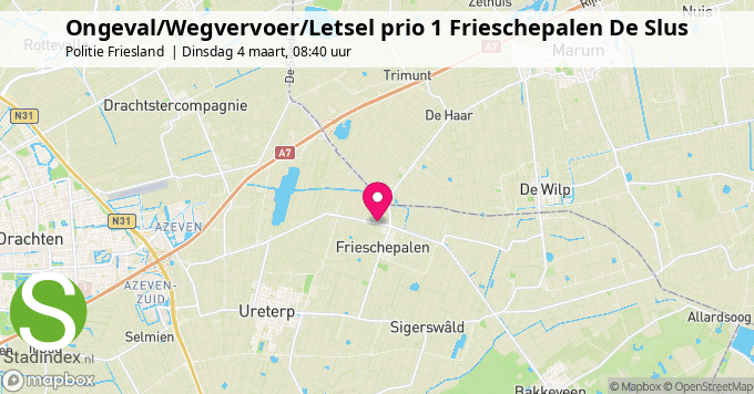 Ongeval/Wegvervoer/Letsel prio 1 Frieschepalen De Slus