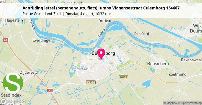 Aanrijding letsel (personenauto, fiets) Jumbo Vianensestraat Culemborg 154667