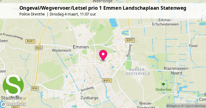 Ongeval/Wegvervoer/Letsel prio 1 Emmen Landschaplaan Statenweg