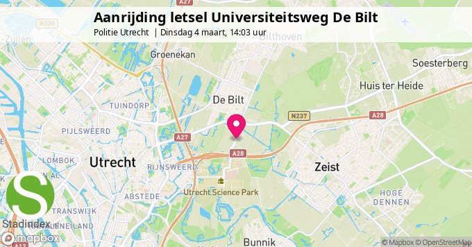 Aanrijding letsel Universiteitsweg De Bilt