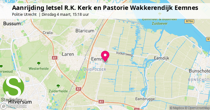 Aanrijding letsel R.K. Kerk en Pastorie Wakkerendijk Eemnes