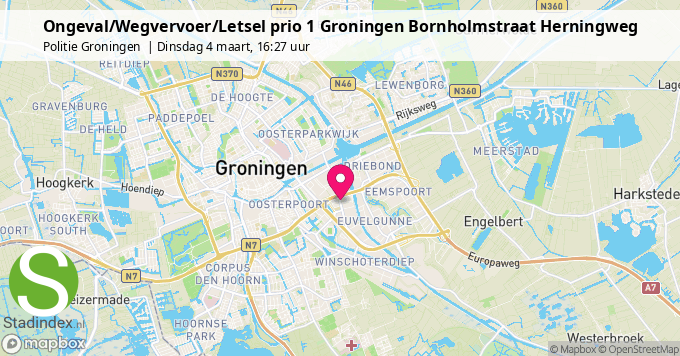 Ongeval/Wegvervoer/Letsel prio 1 Groningen Bornholmstraat Herningweg