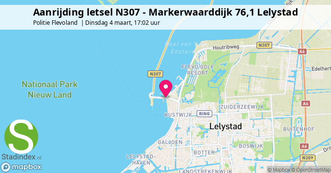 Aanrijding letsel N307 - Markerwaarddijk 76,1 Lelystad