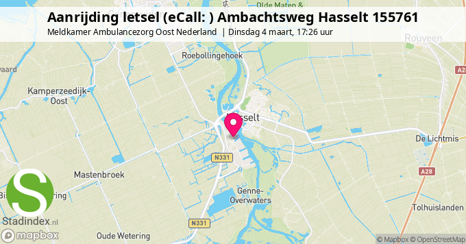 Aanrijding letsel (eCall: ) Ambachtsweg Hasselt 155761