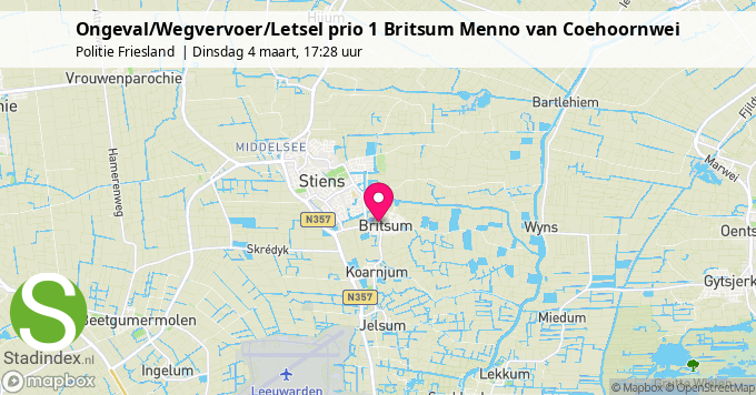 Ongeval/Wegvervoer/Letsel prio 1 Britsum Menno van Coehoornwei